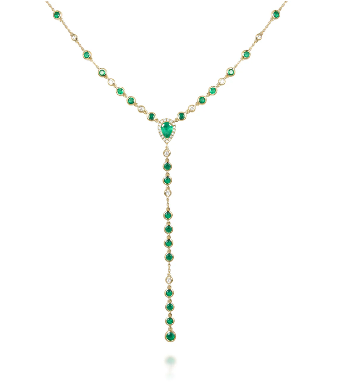 Emerald & Diamond Lariat Necklace in 14K Yellow Gold