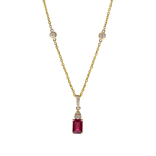 Ruby Diamond Pendant Necklace 14k Yellow Gold