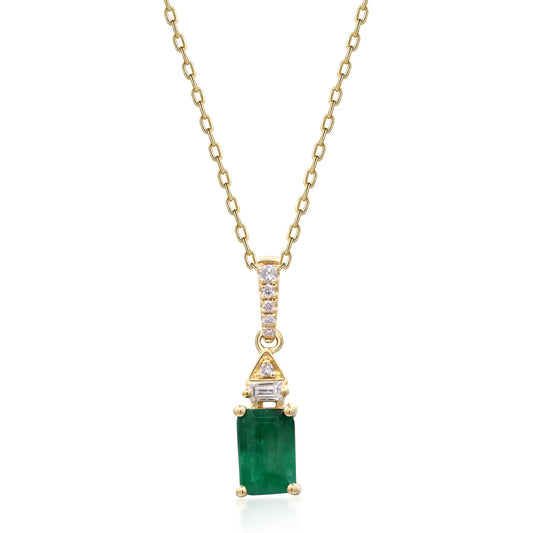 Emerald Diamond Pendant Necklace 14k Yellow Gold