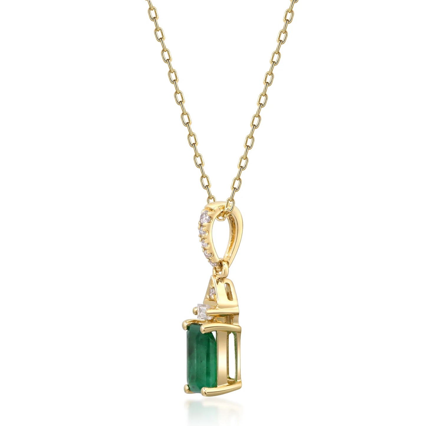 Emerald Diamond Pendant Necklace 14k Yellow Gold