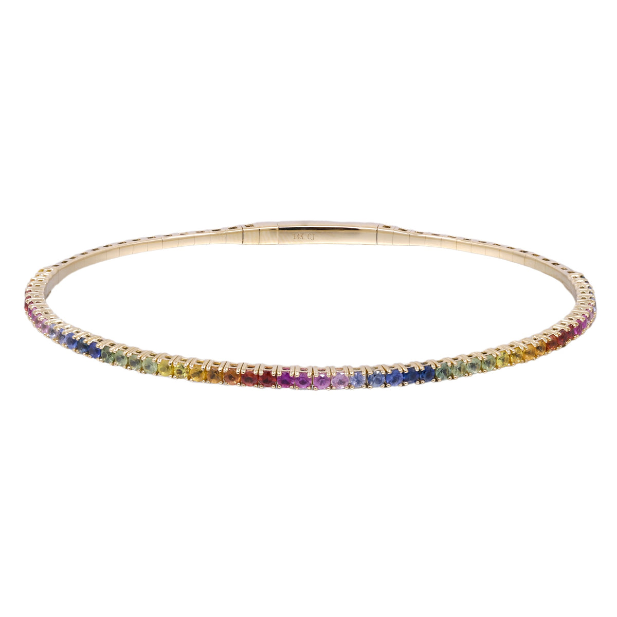 Flexible Multi Colored Sapphire Bangle Bracelet in 14K Yellow Gold – 1.71 CTW Natural Sapphires