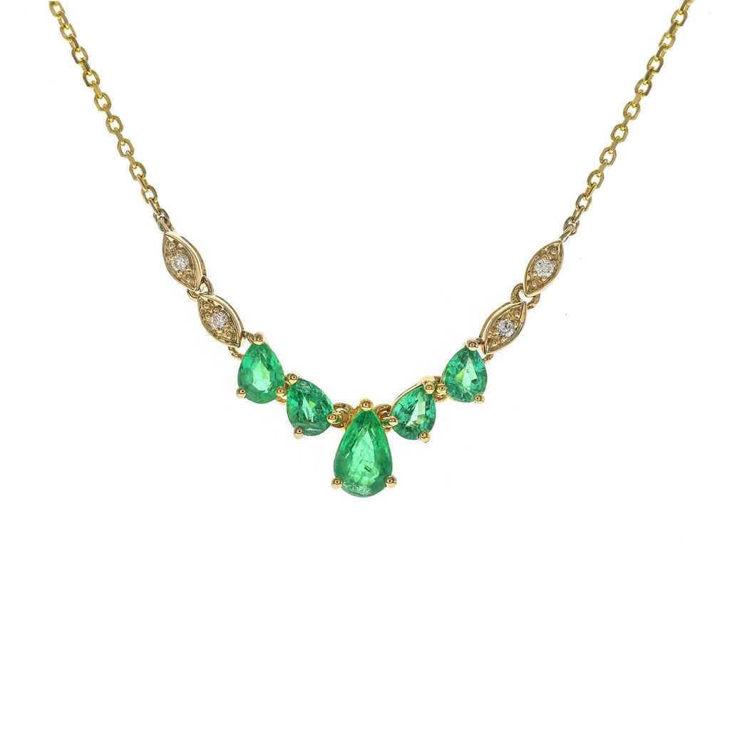 Emerald Diamond Necklace in 14k Yellow Gold