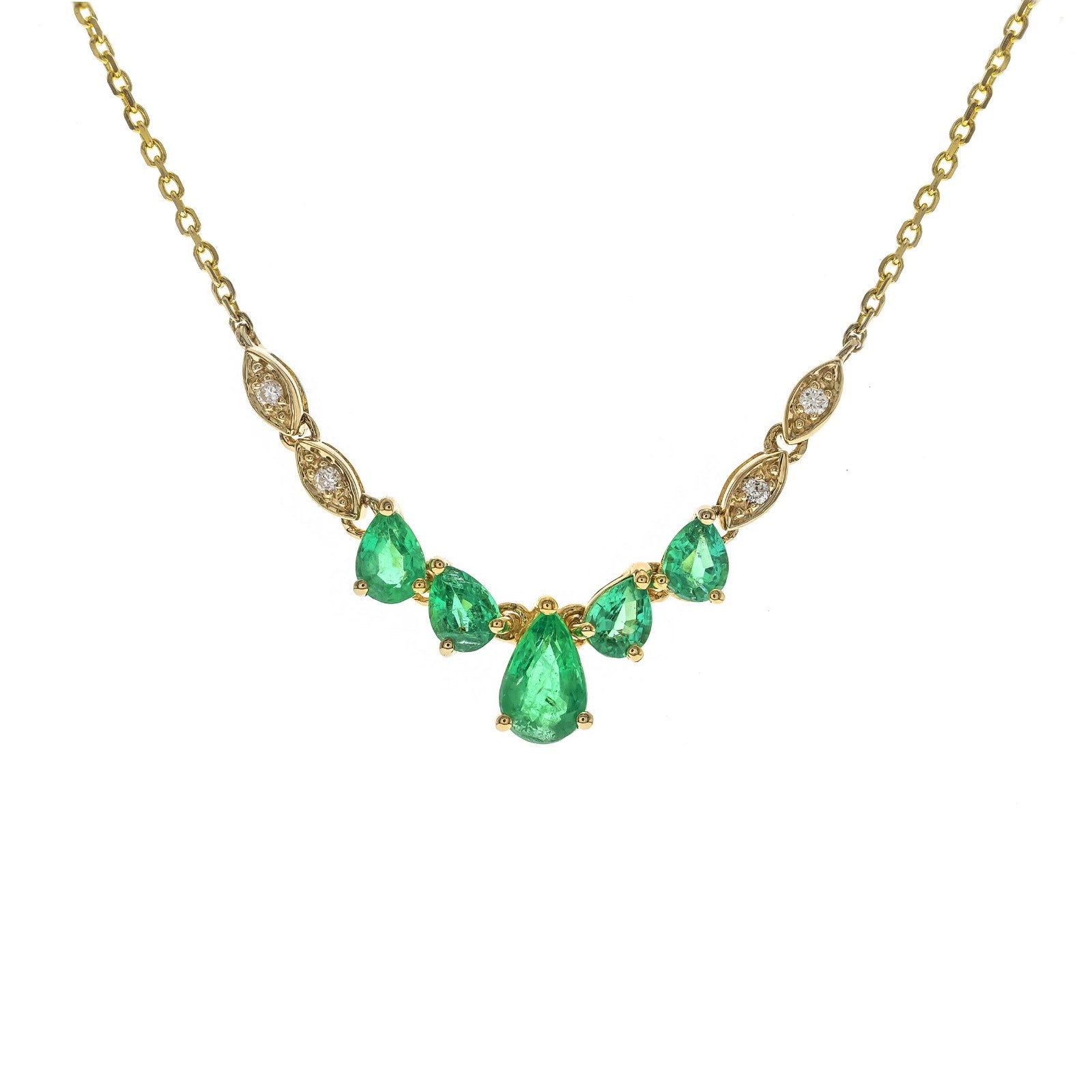 Emerald Diamond Necklace in 14k Yellow Gold