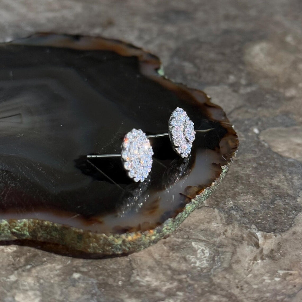 Floral Diamond Stud Earrings in 14k White Gold