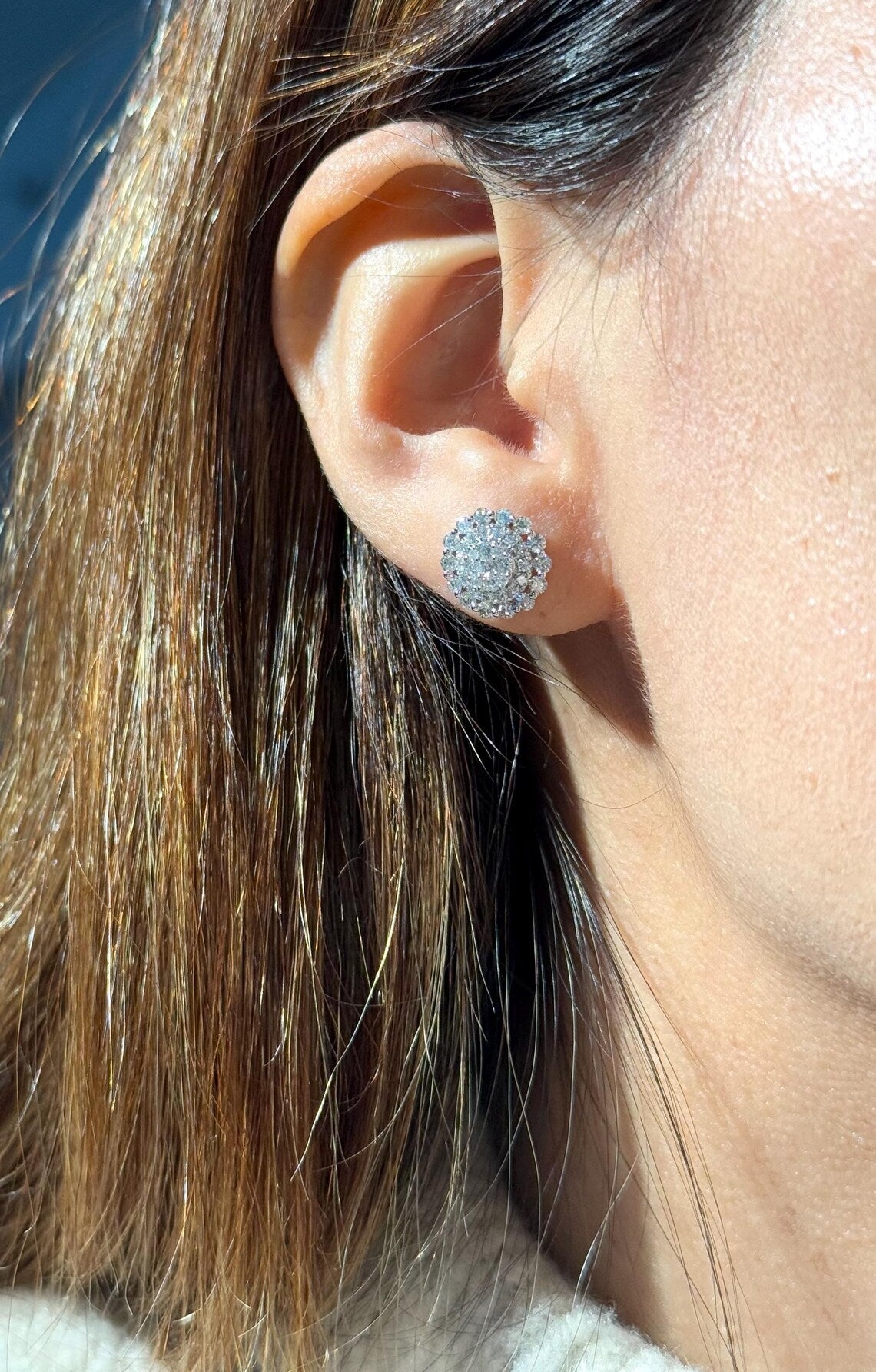 Floral Diamond Stud Earrings in 14k White Gold