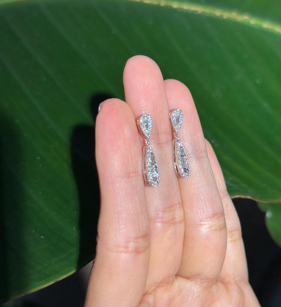 Drop Diamond Stud Earrings in 14k White Gold