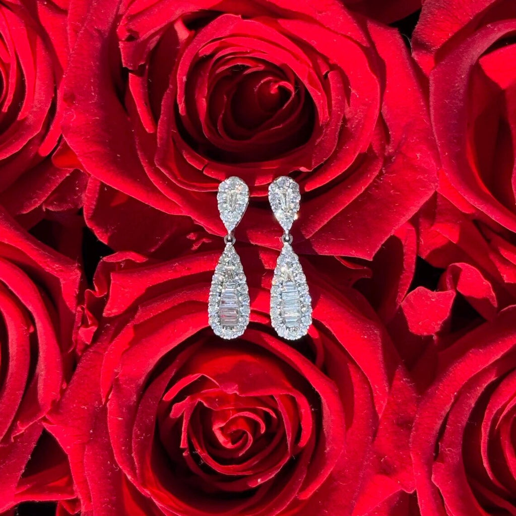 Drop Diamond Stud Earrings in 14k White Gold