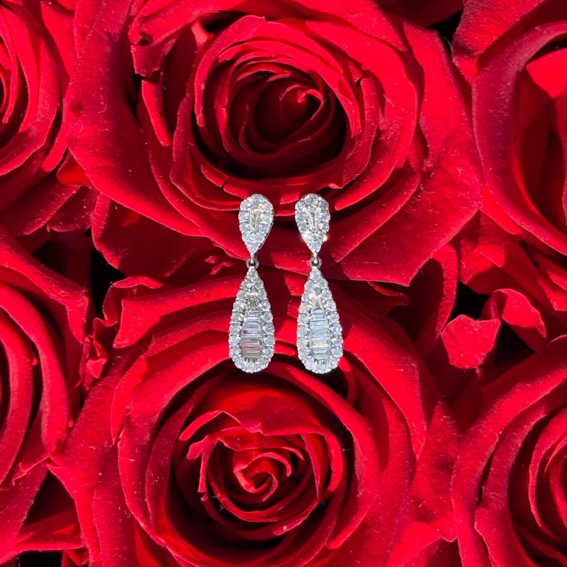 Drop Diamond Stud Earrings in 14k White Gold