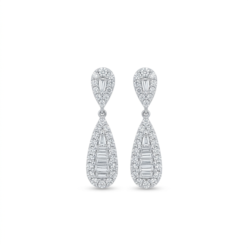 Pear-Shaped Diamond Drop Earrings in 14K White Gold – 0.95 CTW Fine Jewelry