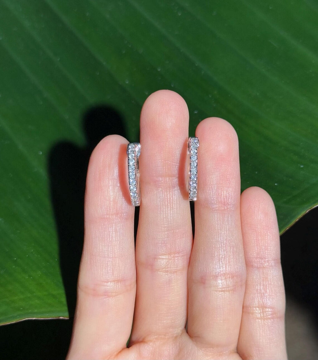 Diamond Hoop .75" Earrings in 14k White Gold