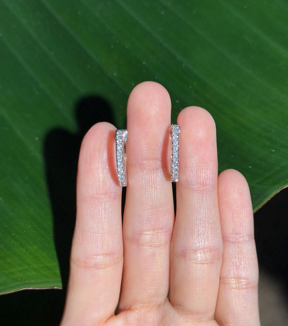 Diamond Hoop .75" Earrings in 14k White Gold