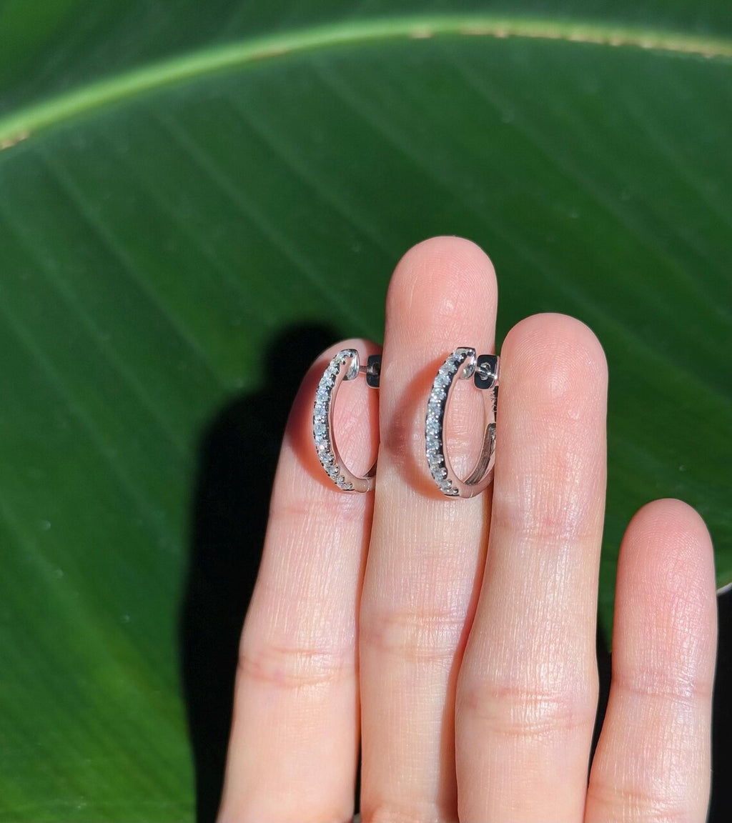 Diamond Hoop .75" Earrings in 14k White Gold