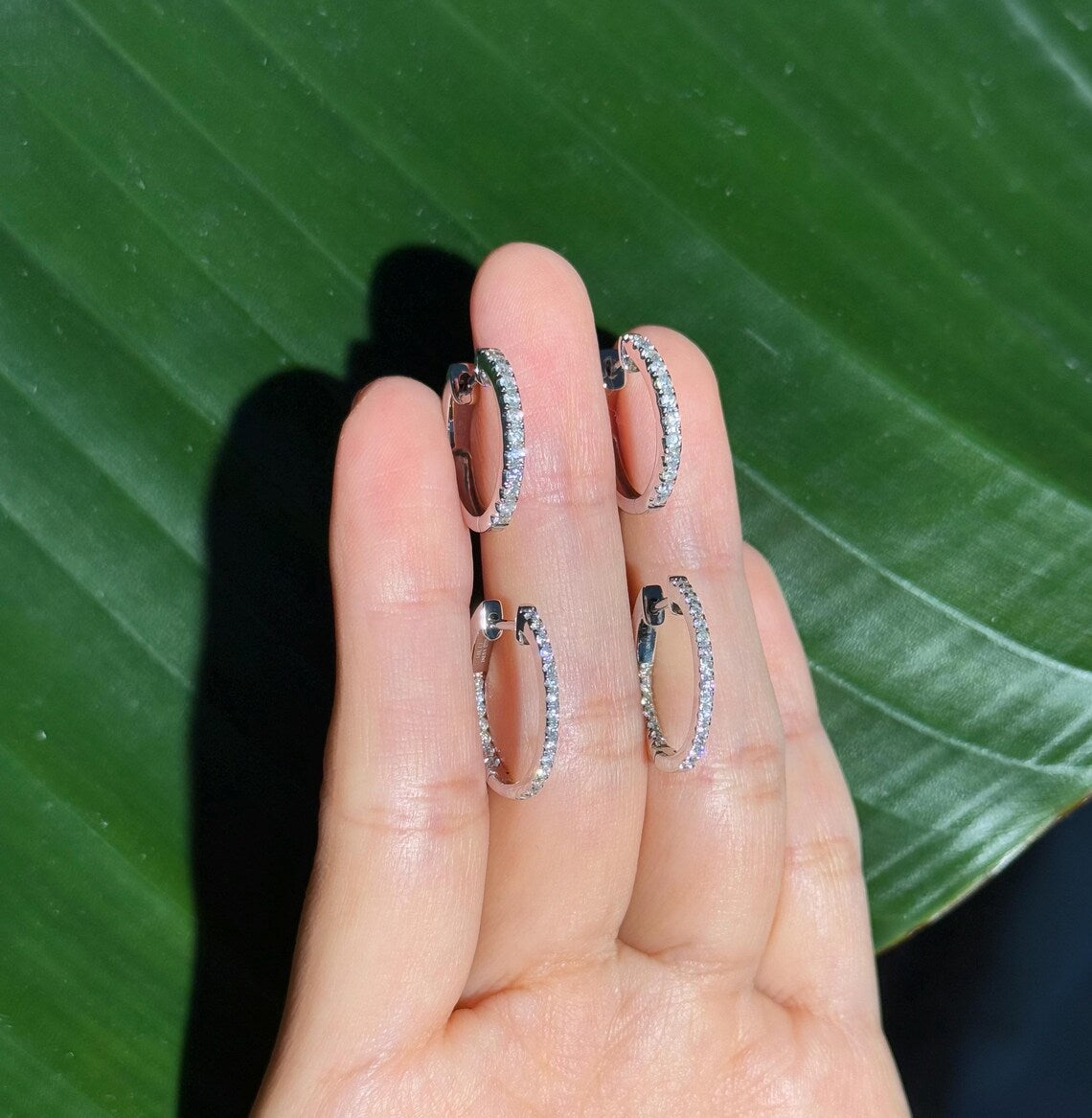 Diamond Hoop .75" Earrings in 14k White Gold