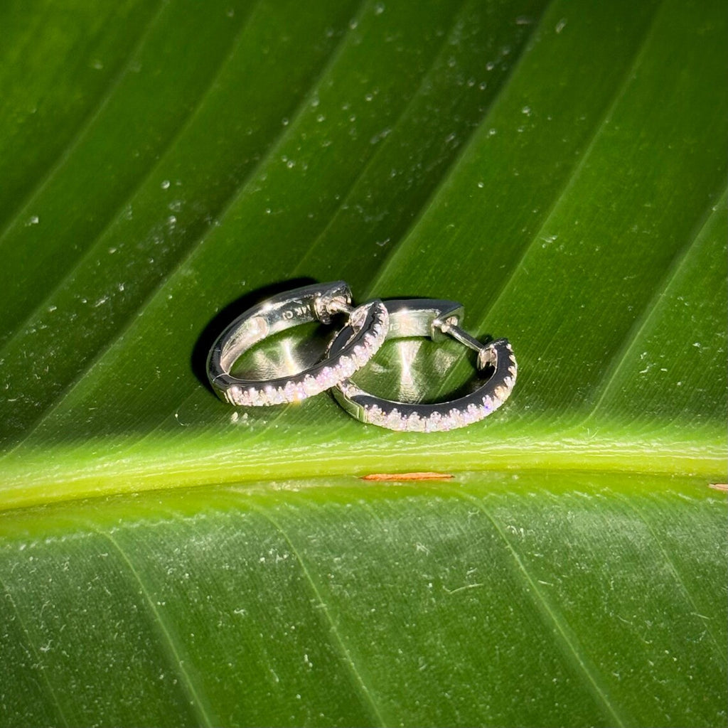 Diamond Hoop .75" Earrings in 14k White Gold