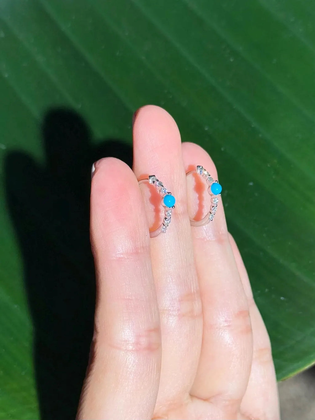 Diamond Turquoise Hoop .55" Earrings in 14k White Gold