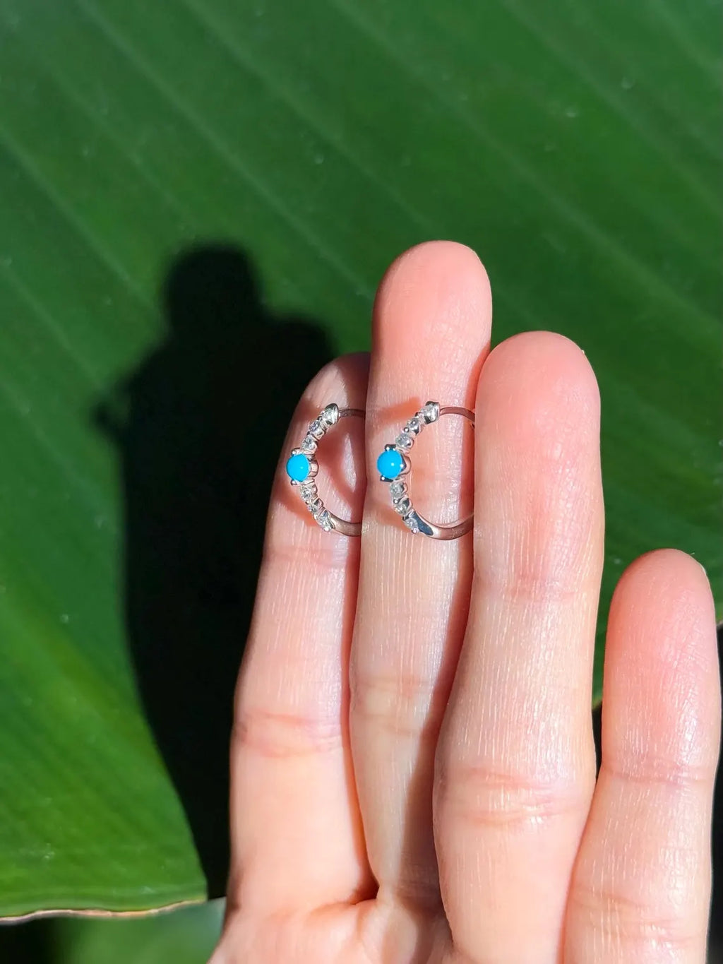 Diamond Turquoise Hoop .55" Earrings in 14k White Gold