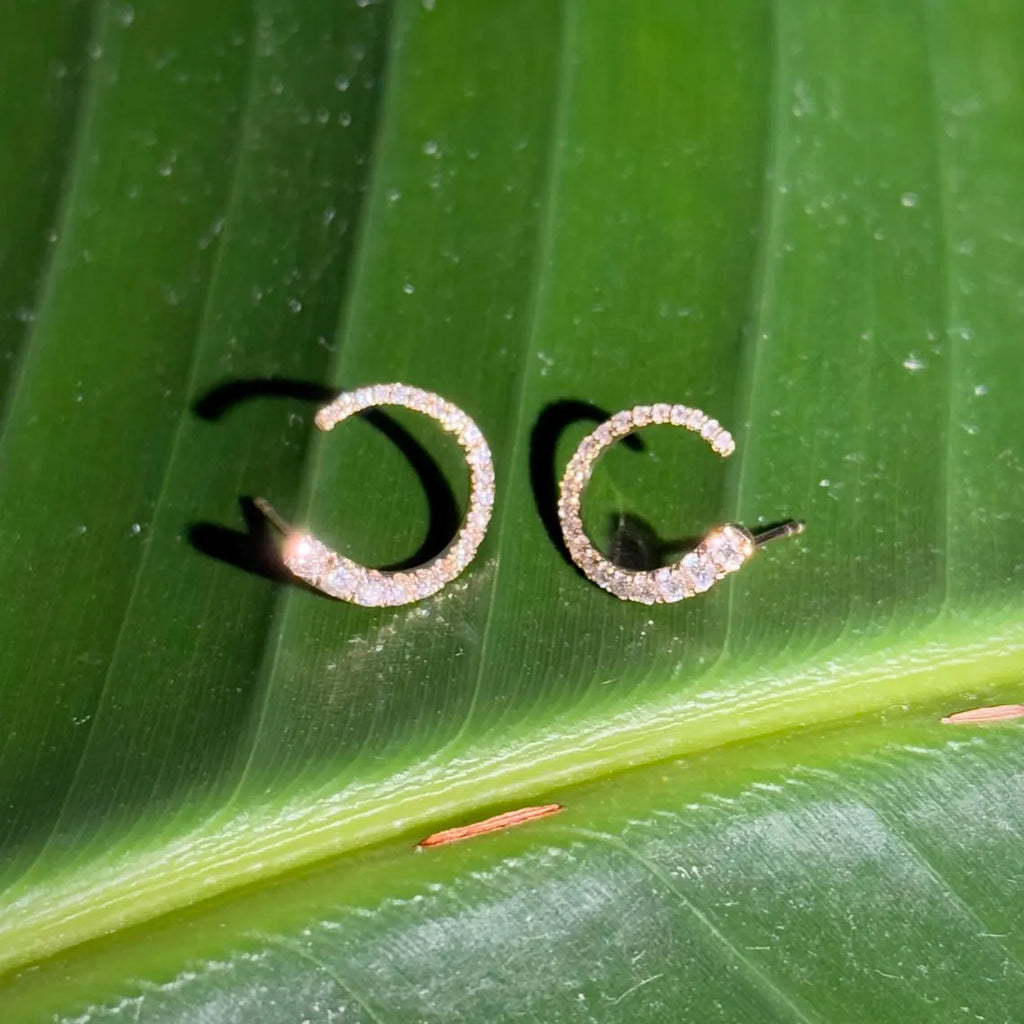 Diamond Stud Crawler Earrings in 14k Yellow Gold