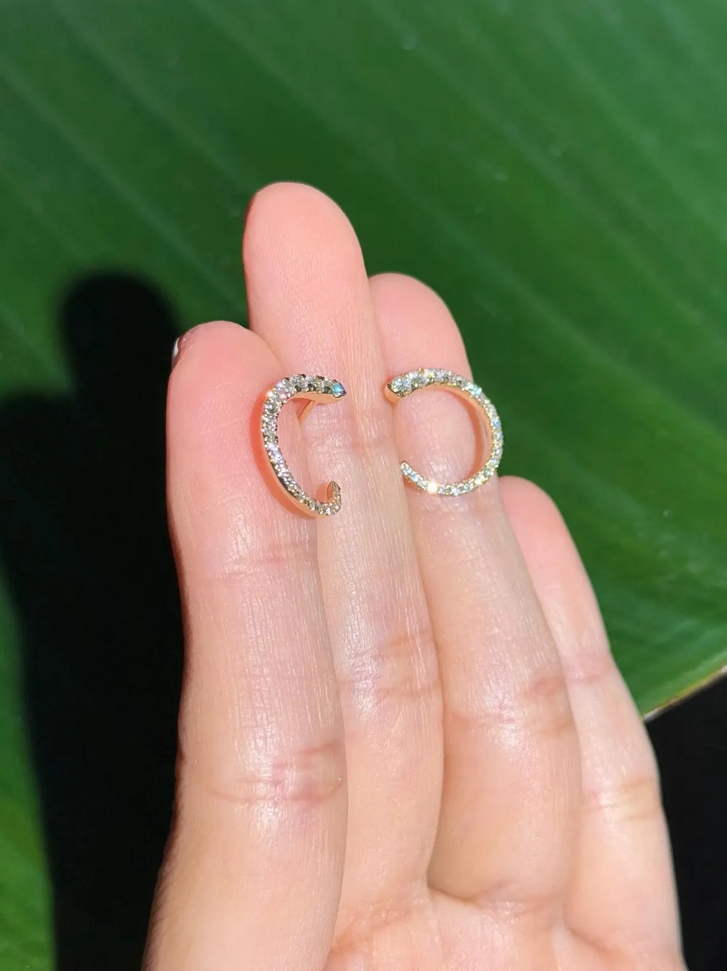 Diamond Stud Crawler Earrings in 14k Yellow Gold