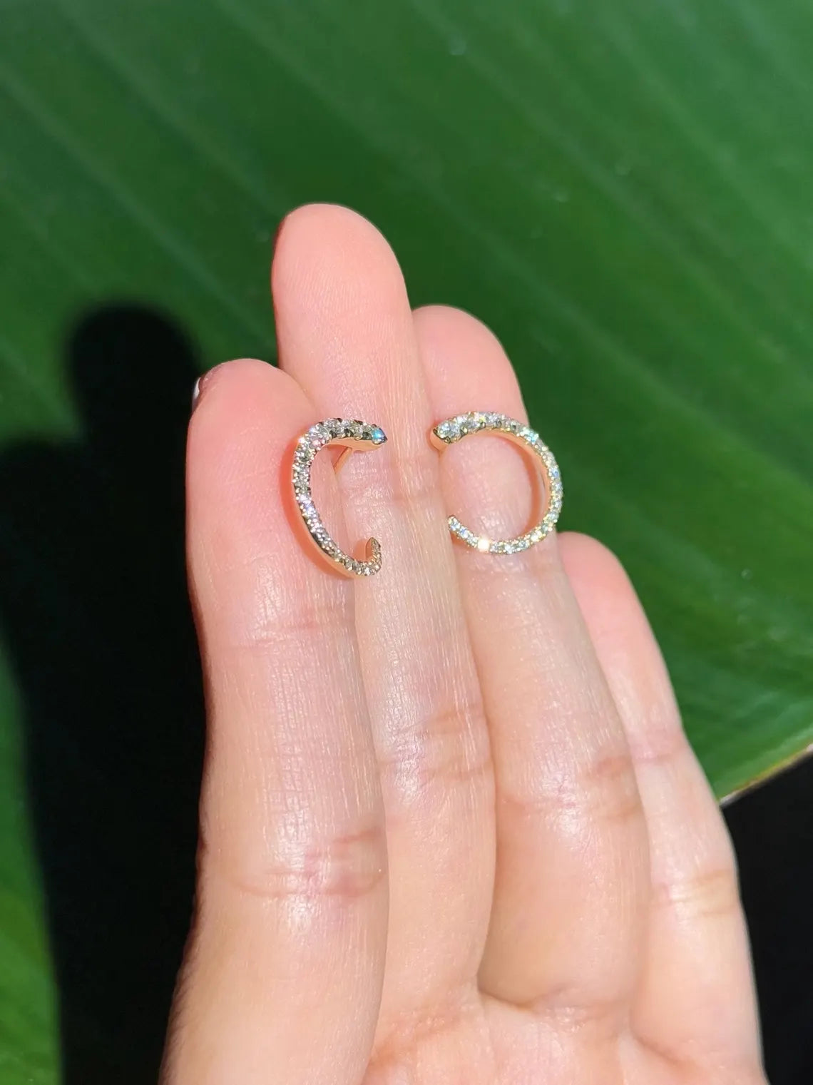 Diamond Stud Crawler Earrings in 14k Yellow Gold