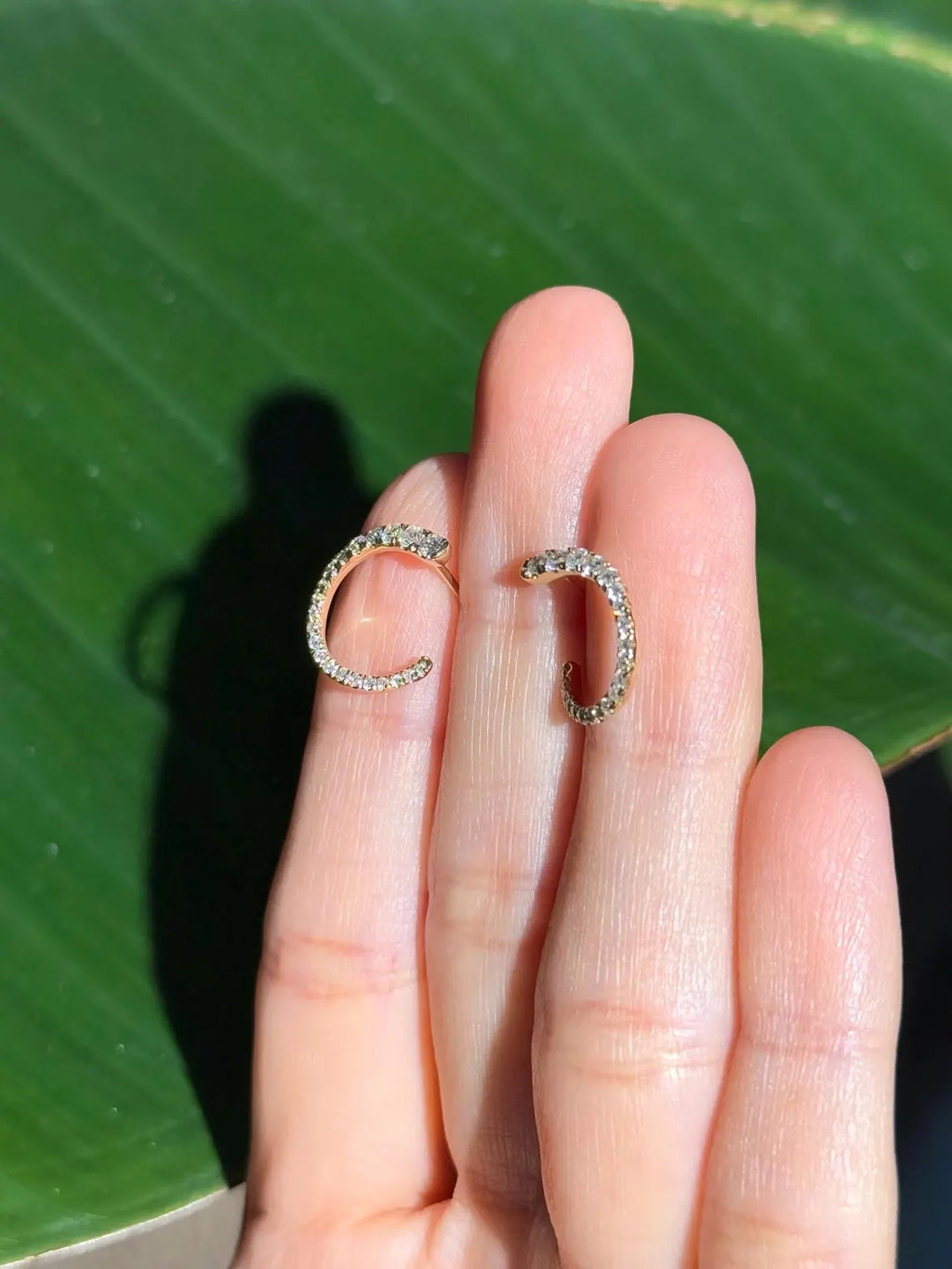 Diamond Stud Crawler Earrings in 14k Yellow Gold