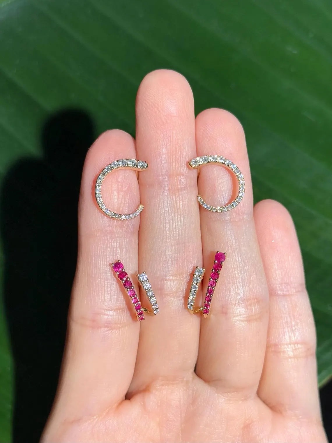 Diamond Stud Crawler Earrings in 14k Yellow Gold