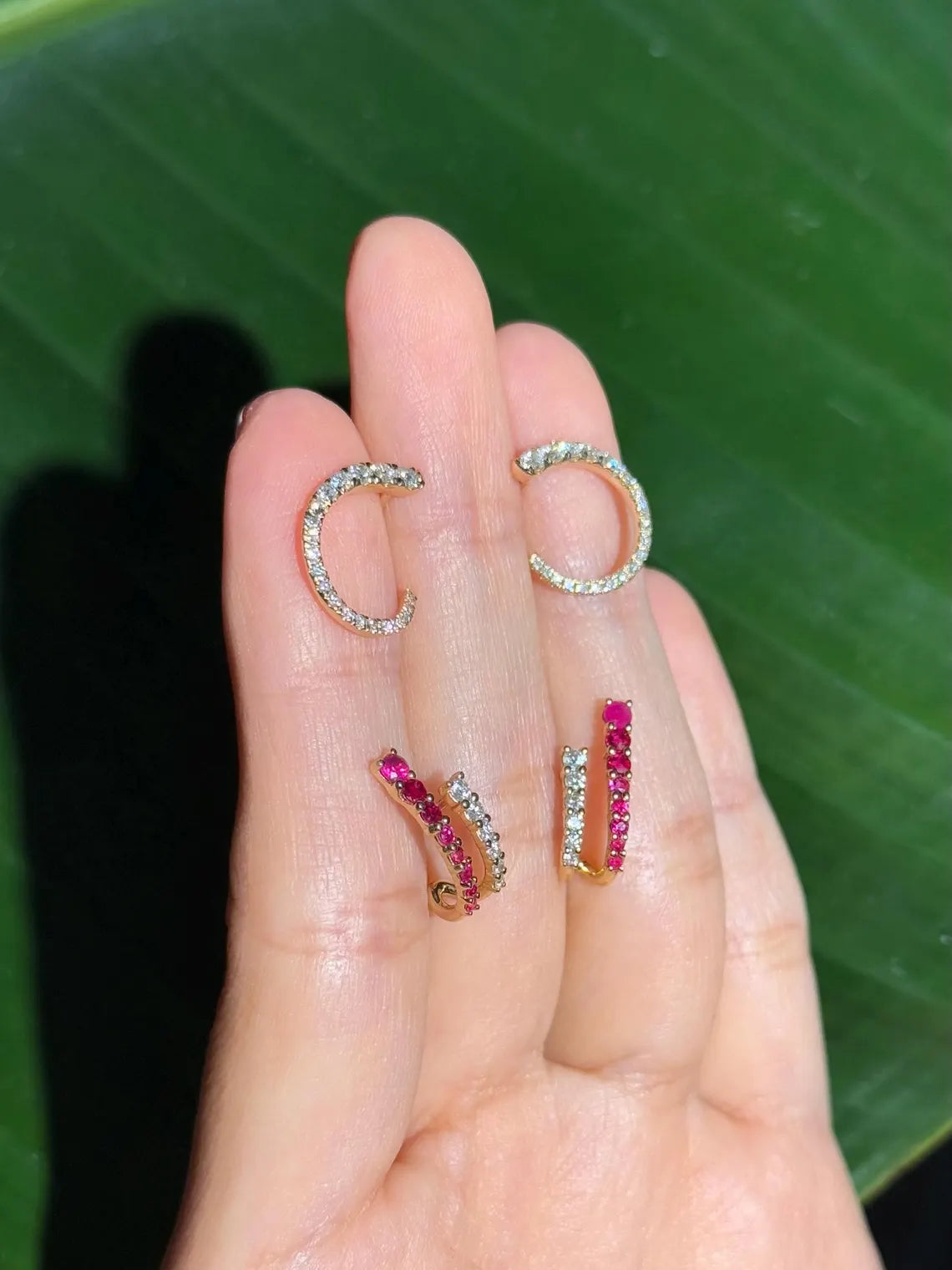 Diamond Stud Crawler Earrings in 14k Yellow Gold