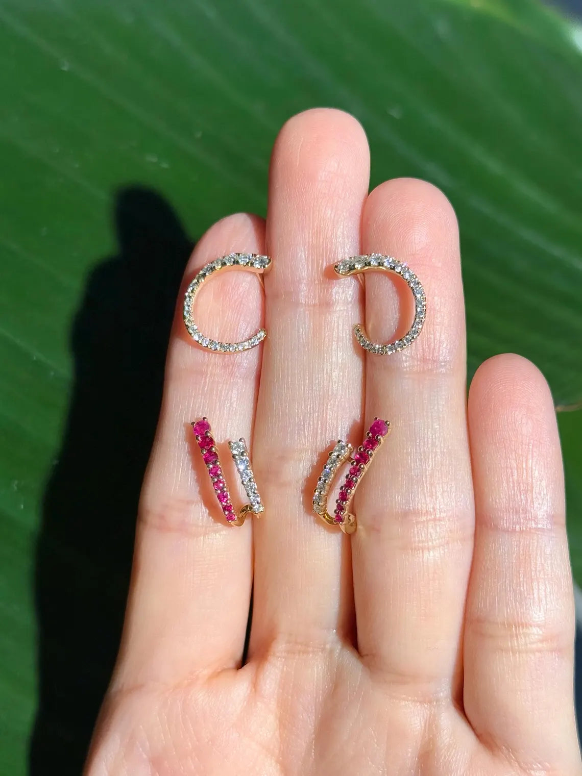 Diamond Stud Crawler Earrings in 14k Yellow Gold