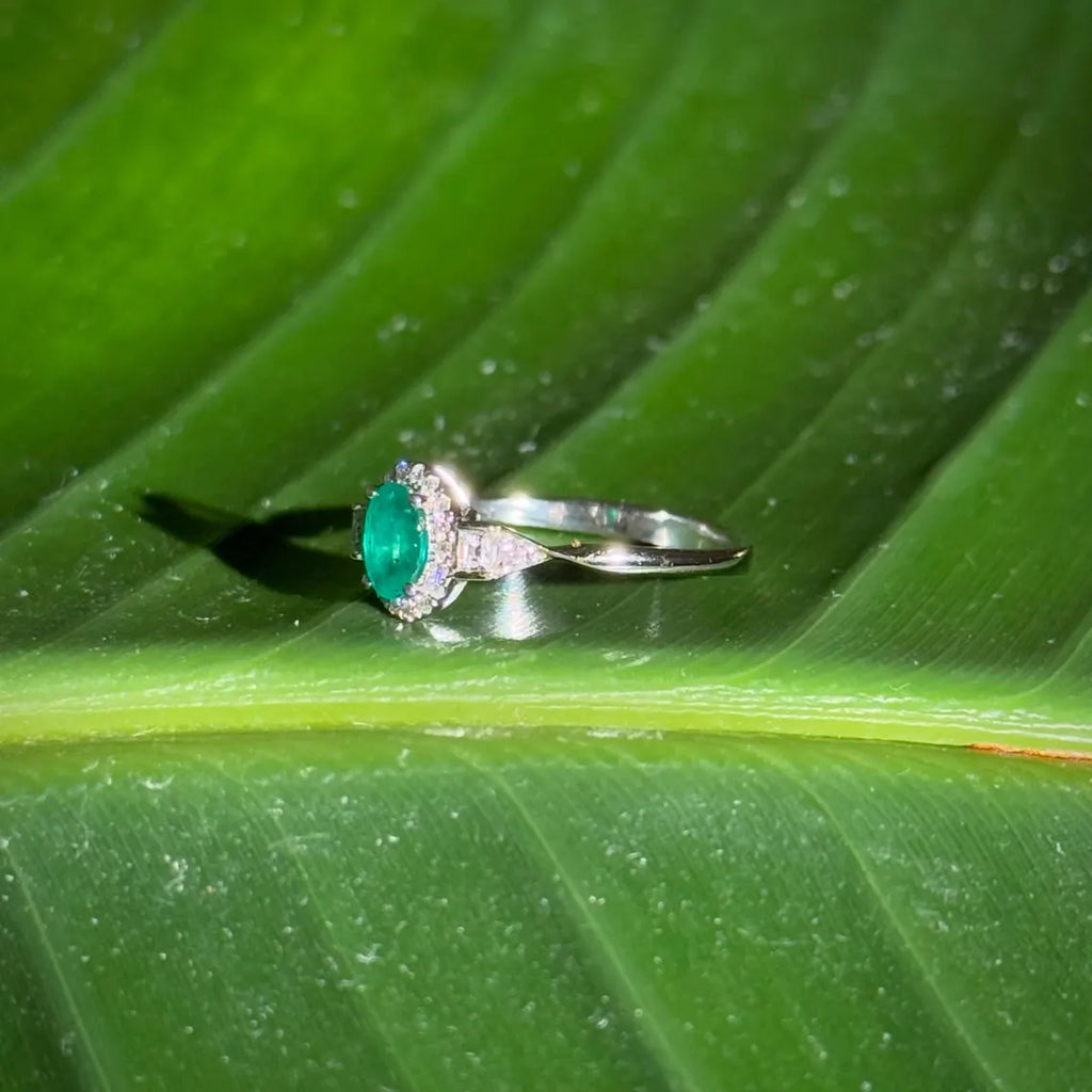 Classy Emerald Diamond Ring in 14k White Gold