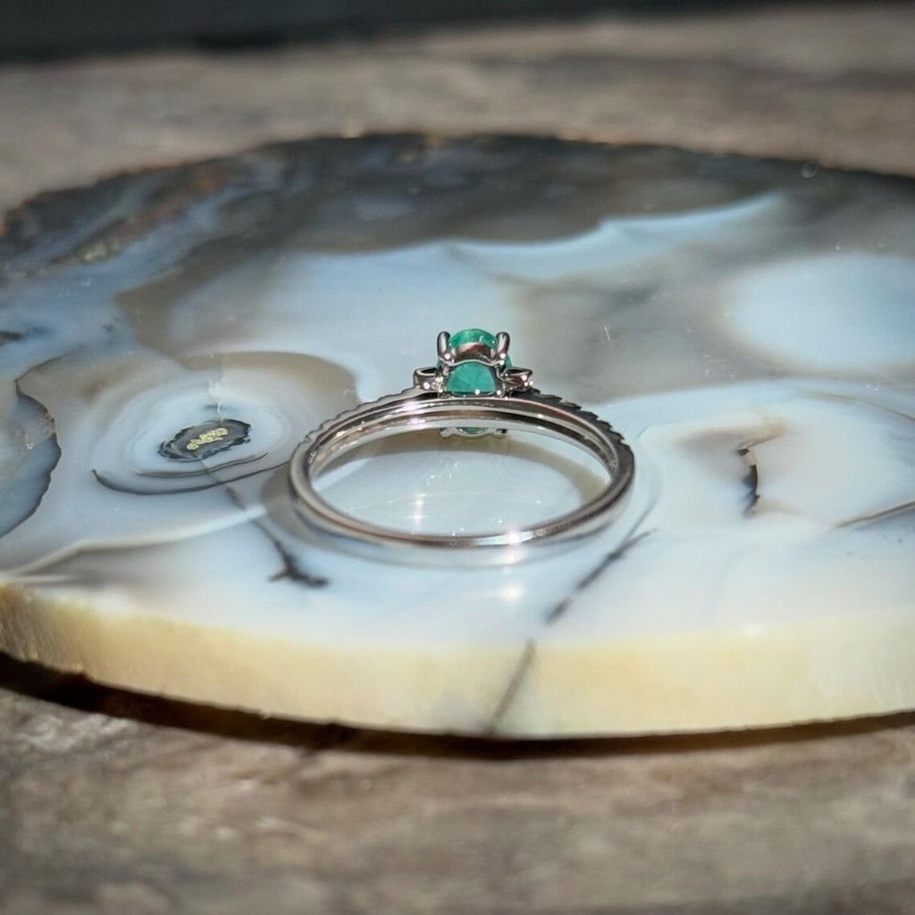 Classy Emerald Diamond Ring in 14k White Gold