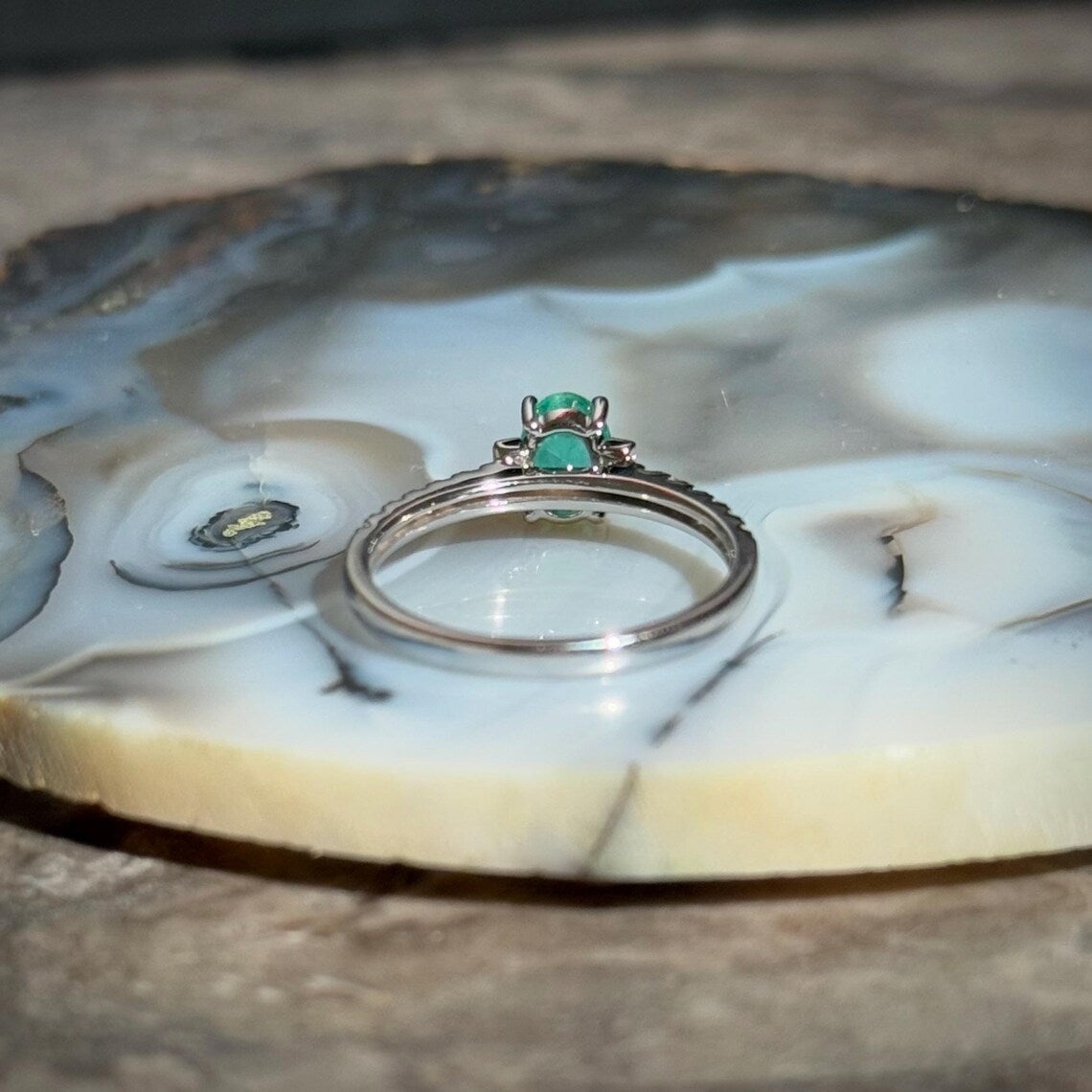 Classy Emerald Diamond Ring in 14k White Gold