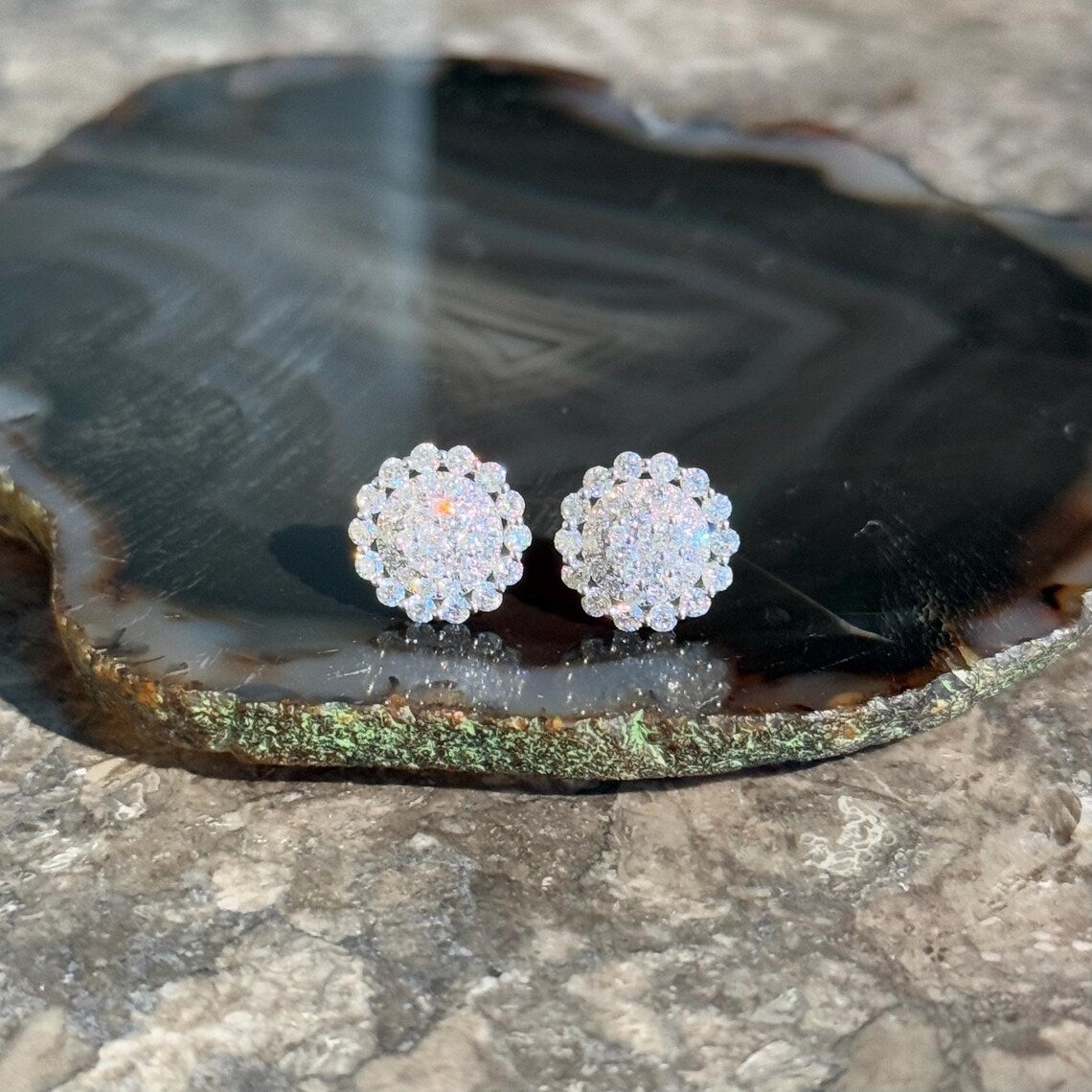 Floral Diamond Stud Earrings in 14k White Gold