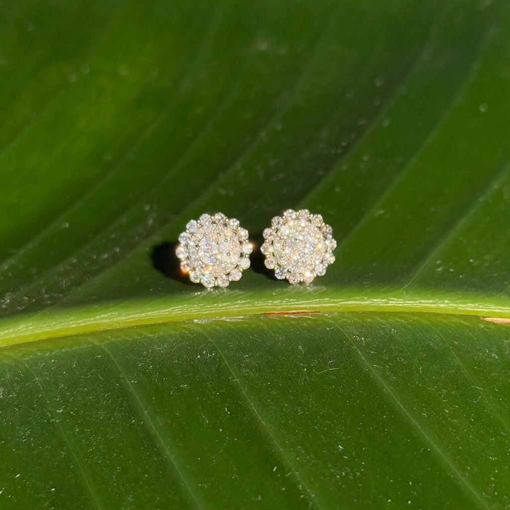 Floral Diamond Stud Earrings in 14k White Gold