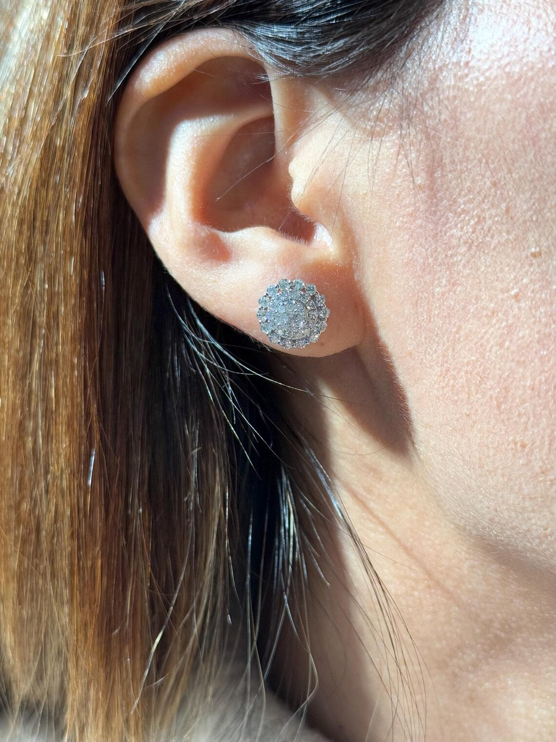 Floral Diamond Stud Earrings in 14k White Gold