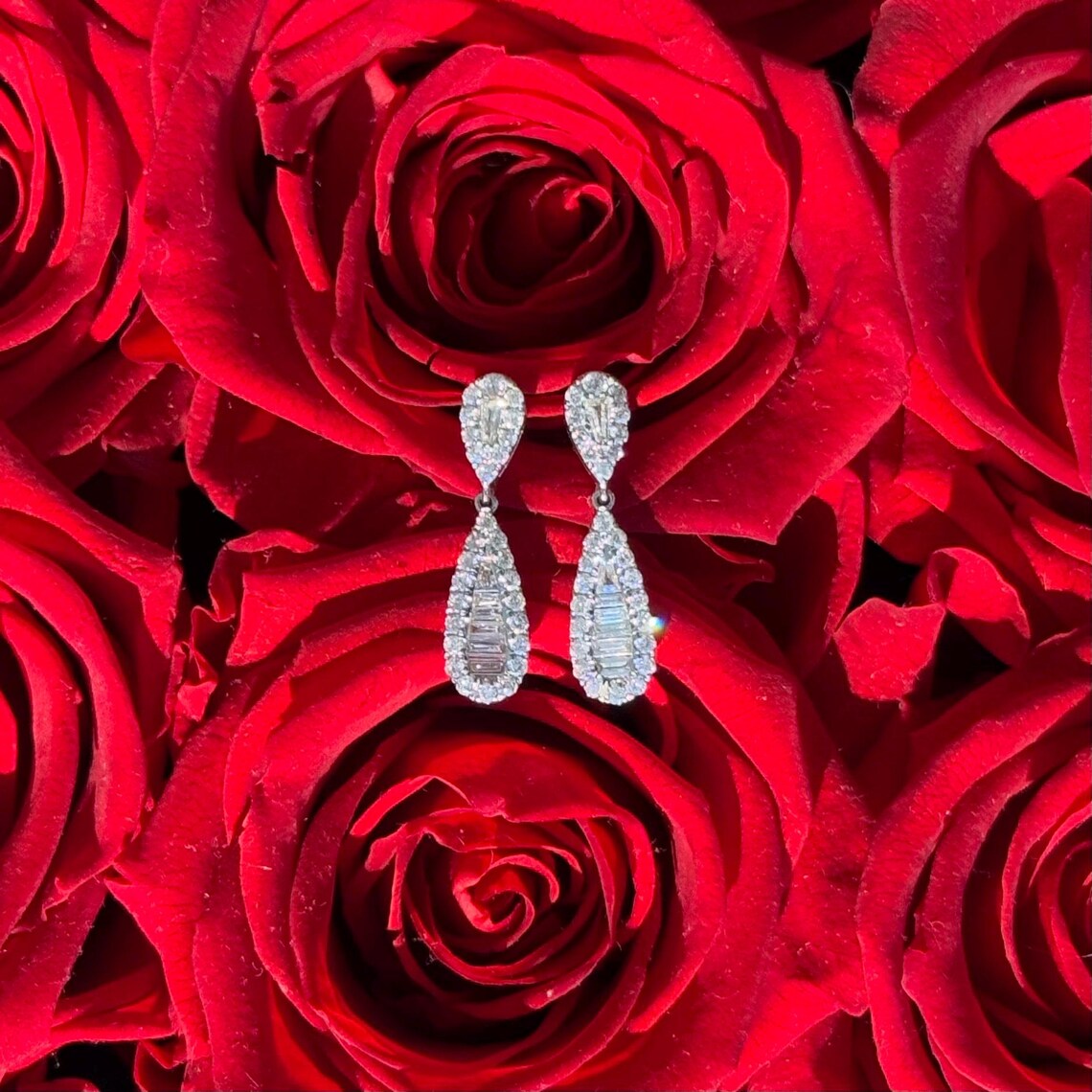 Drop Diamond Stud Earrings in 14k White Gold