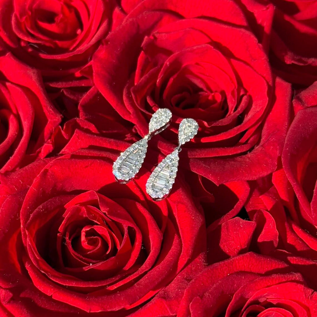 Drop Diamond Stud Earrings in 14k White Gold