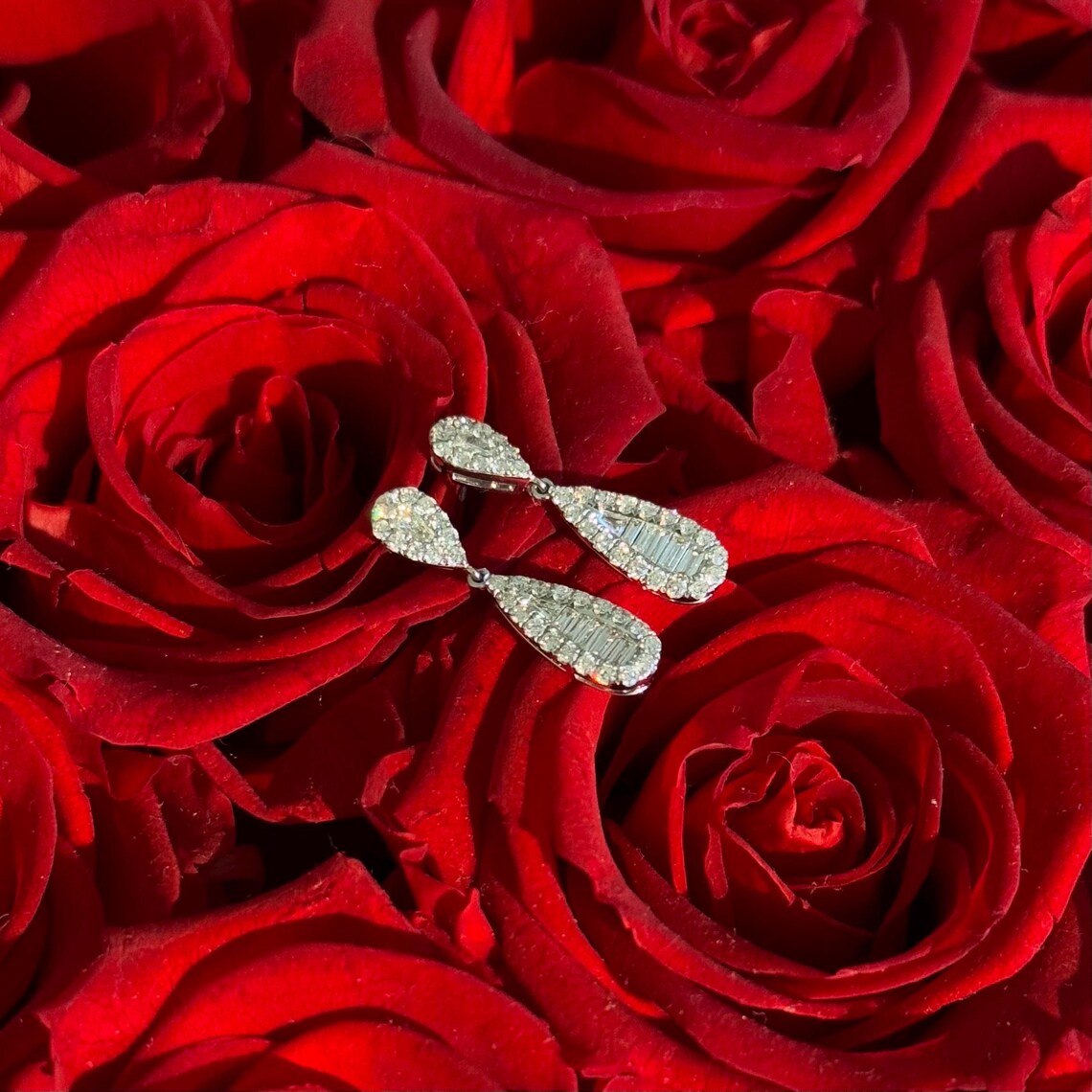 Drop Diamond Stud Earrings in 14k White Gold