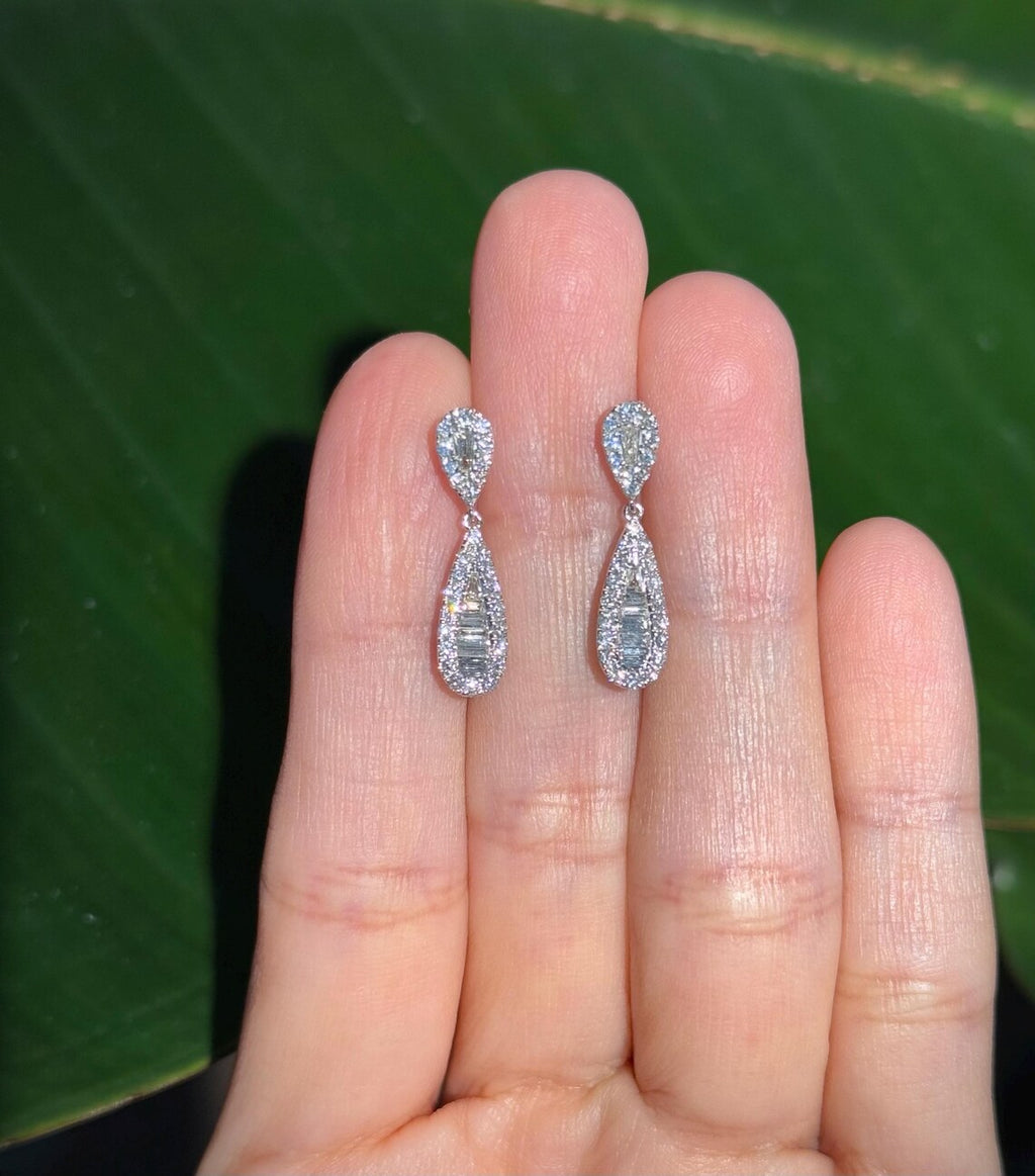 Drop Diamond Stud Earrings in 14k White Gold