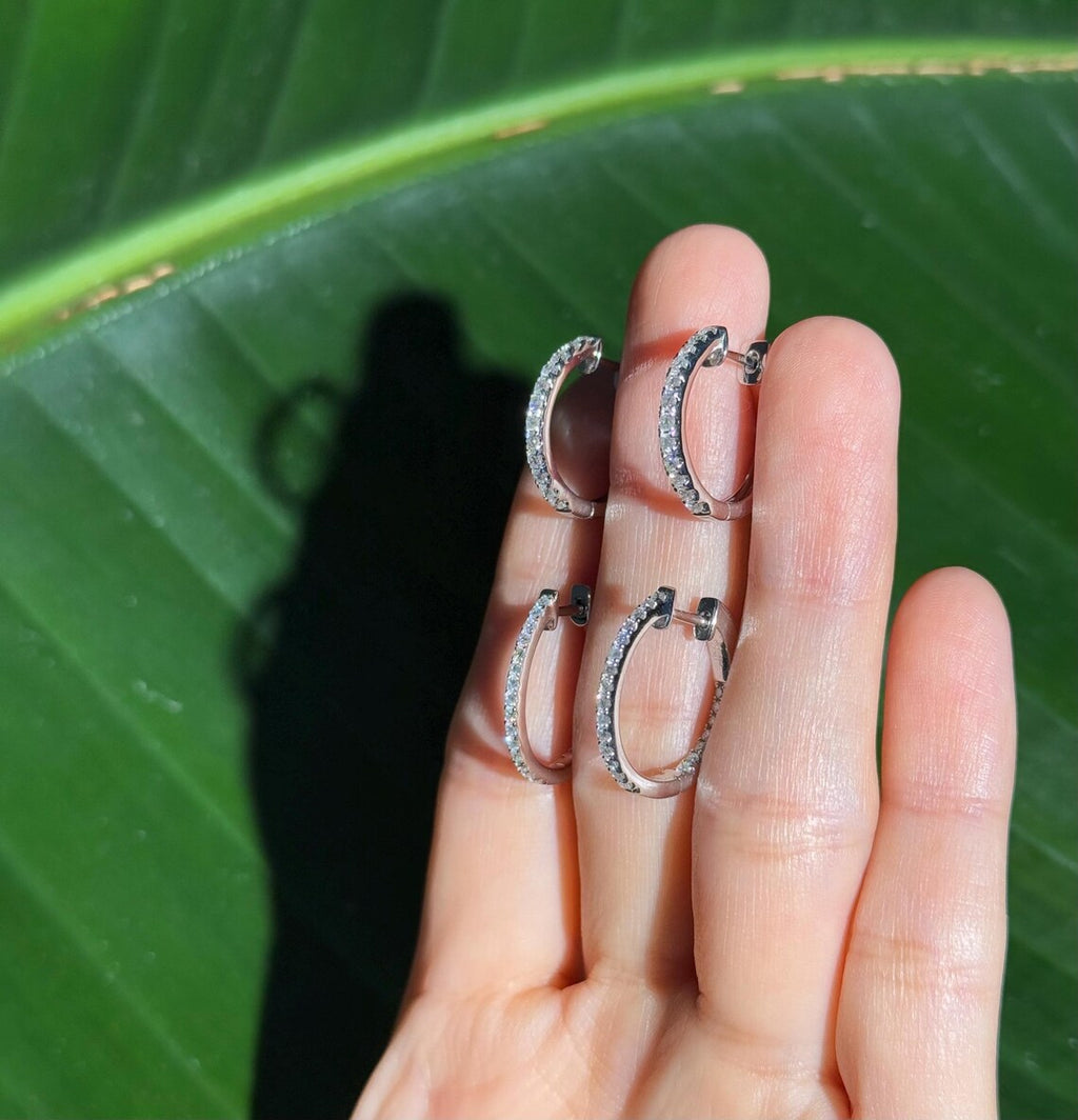 Diamond Hoop .75" Earrings in 14k White Gold
