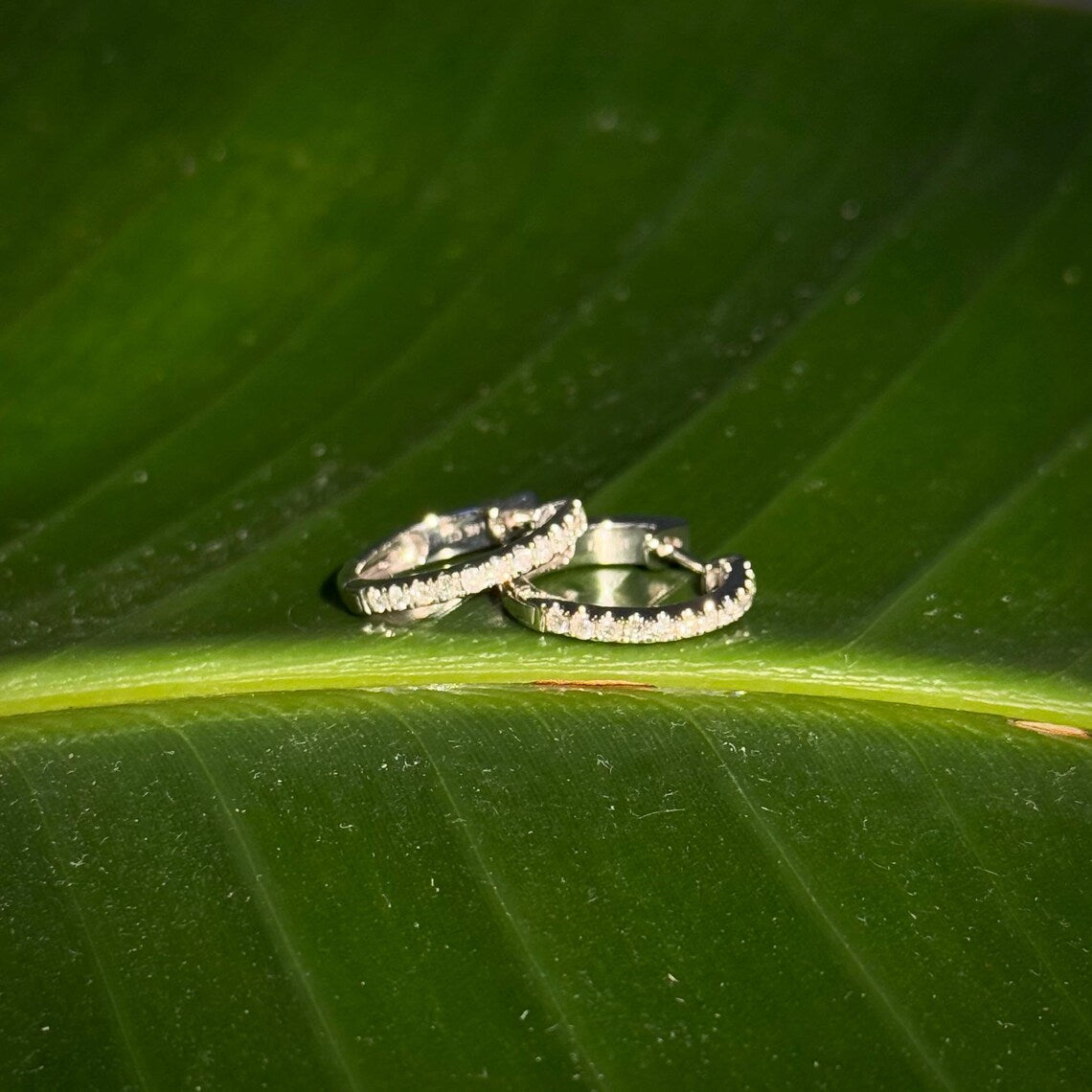 Diamond Hoop .75" Earrings in 14k White Gold