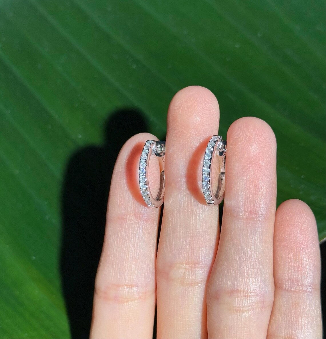 Diamond Hoop .75" Earrings in 14k White Gold