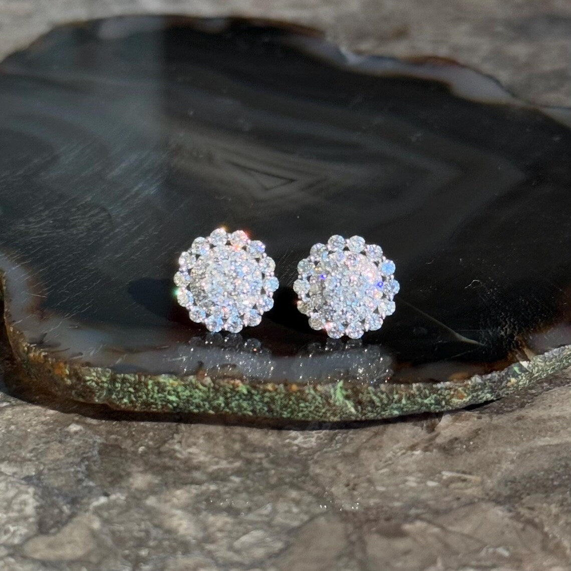 Floral Diamond Stud Earrings in 14k White Gold