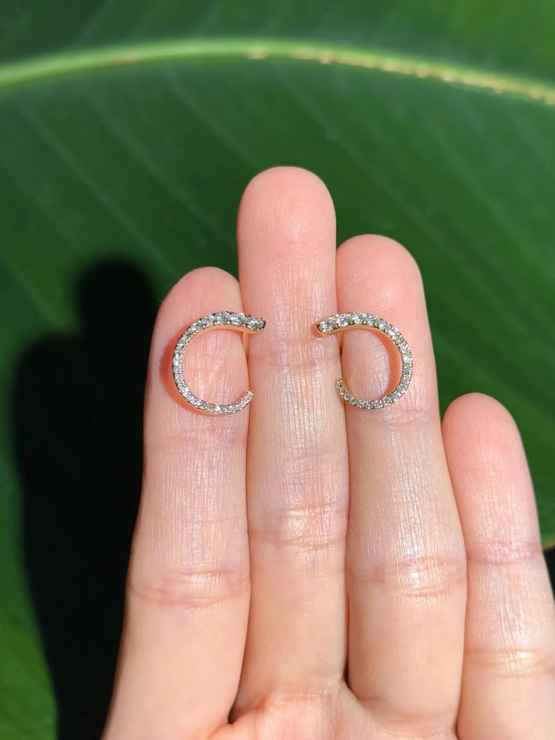 Diamond Stud Crawler Earrings in 14k Yellow Gold