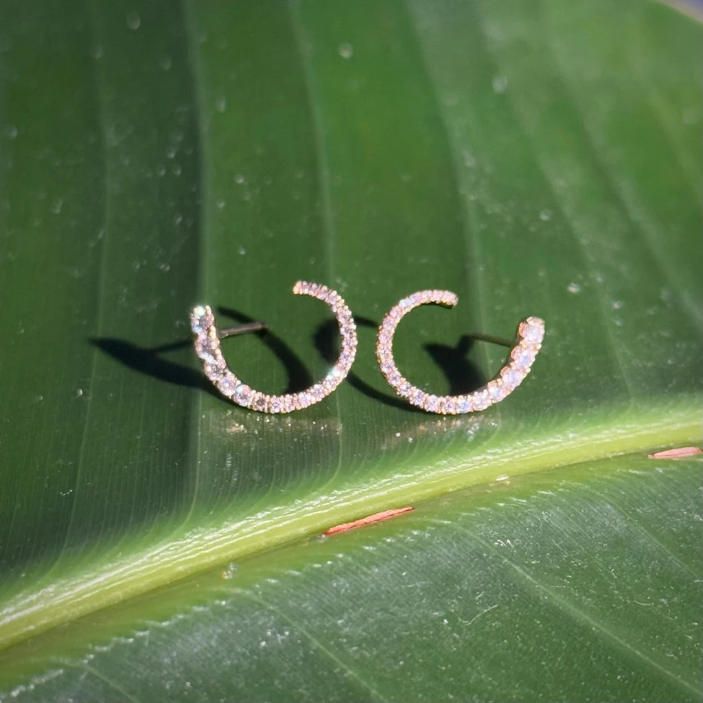 Diamond Stud Crawler Earrings in 14k Yellow Gold