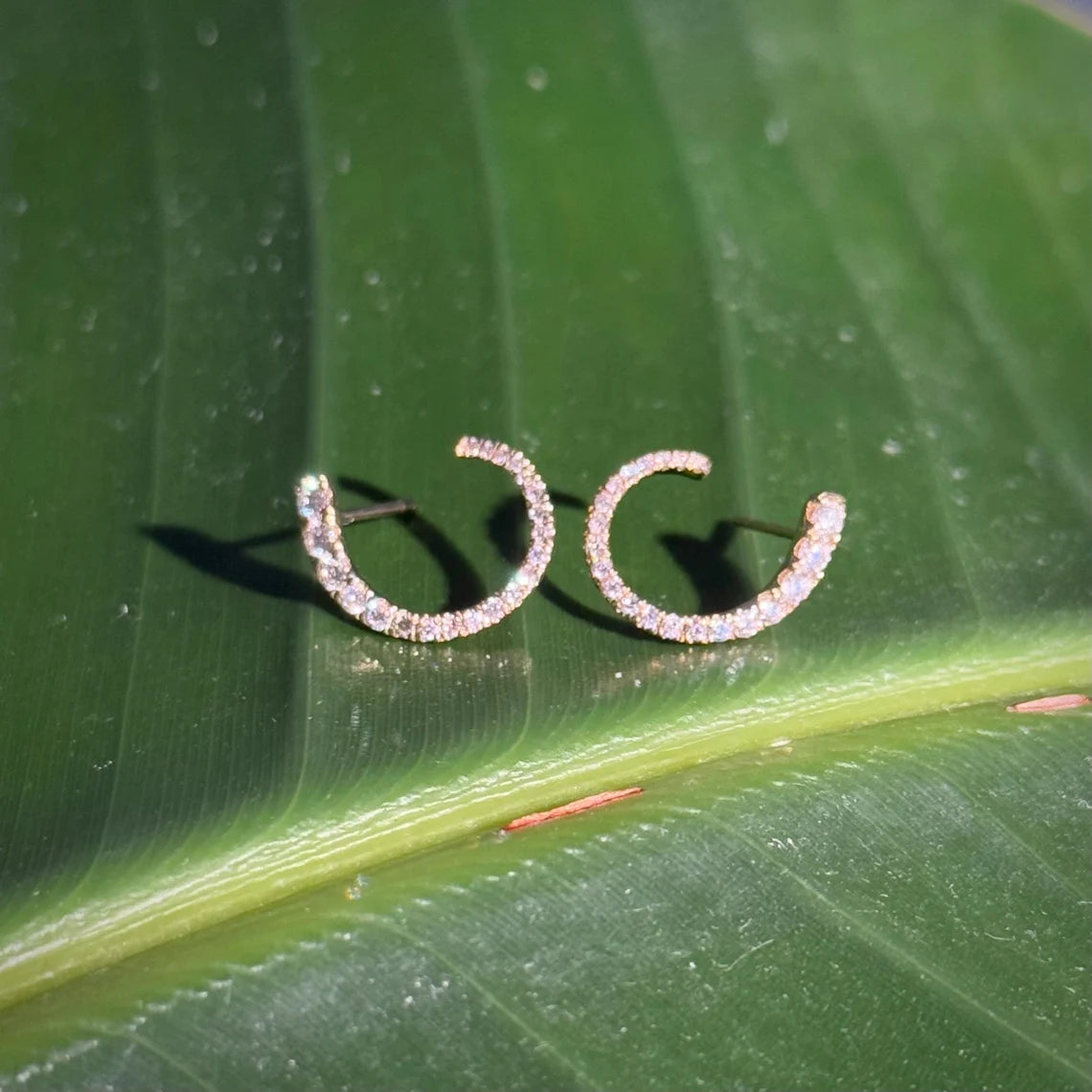 Diamond Stud Crawler Earrings in 14k Yellow Gold