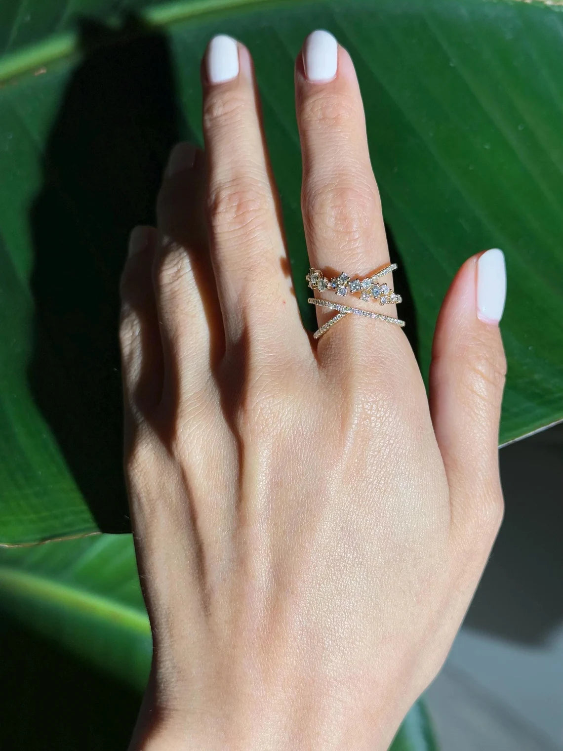 Floral Diamond Ring in 14k Yellow Gold