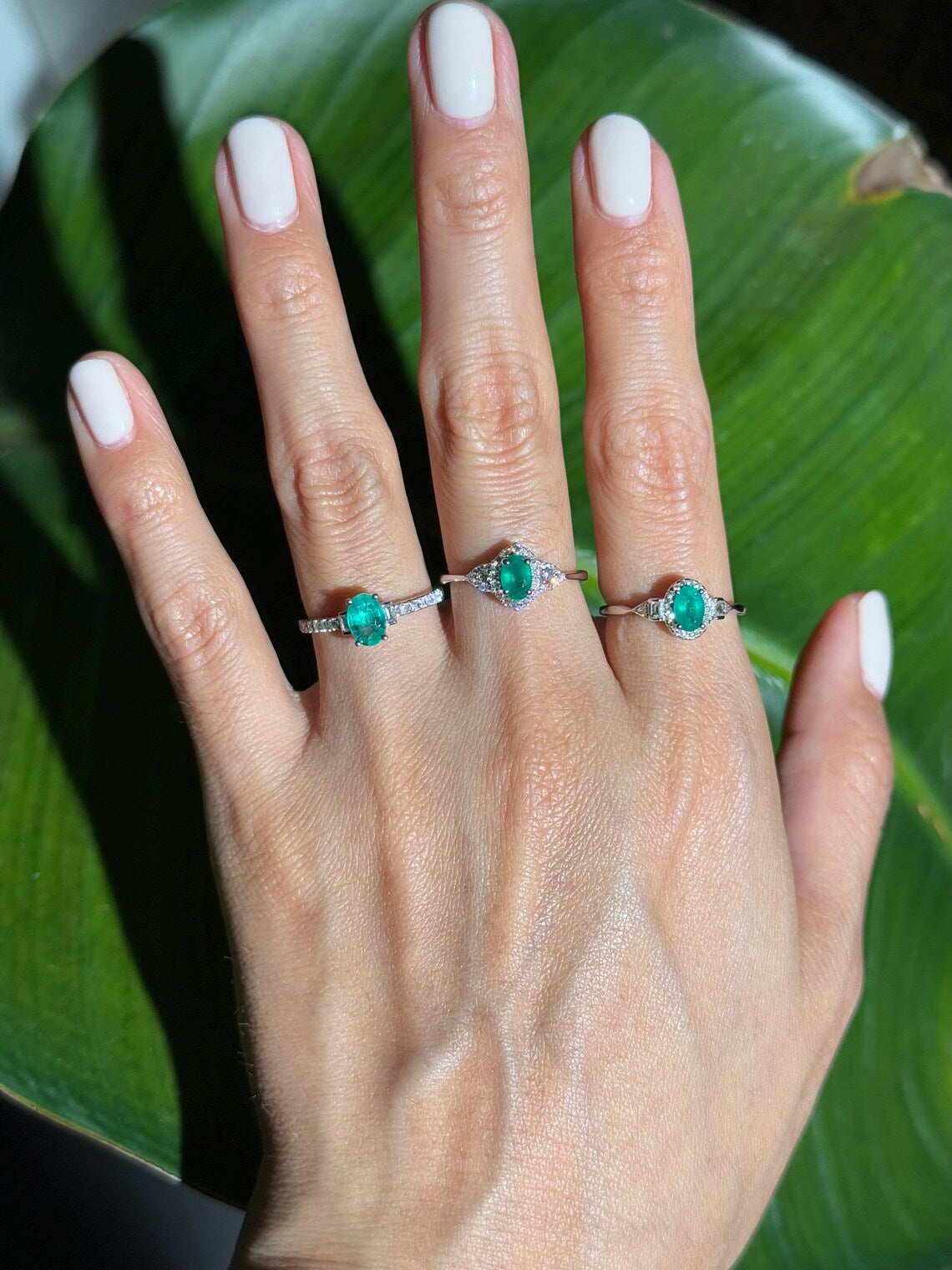 Emerald Diamond Ring in 14k White Gold