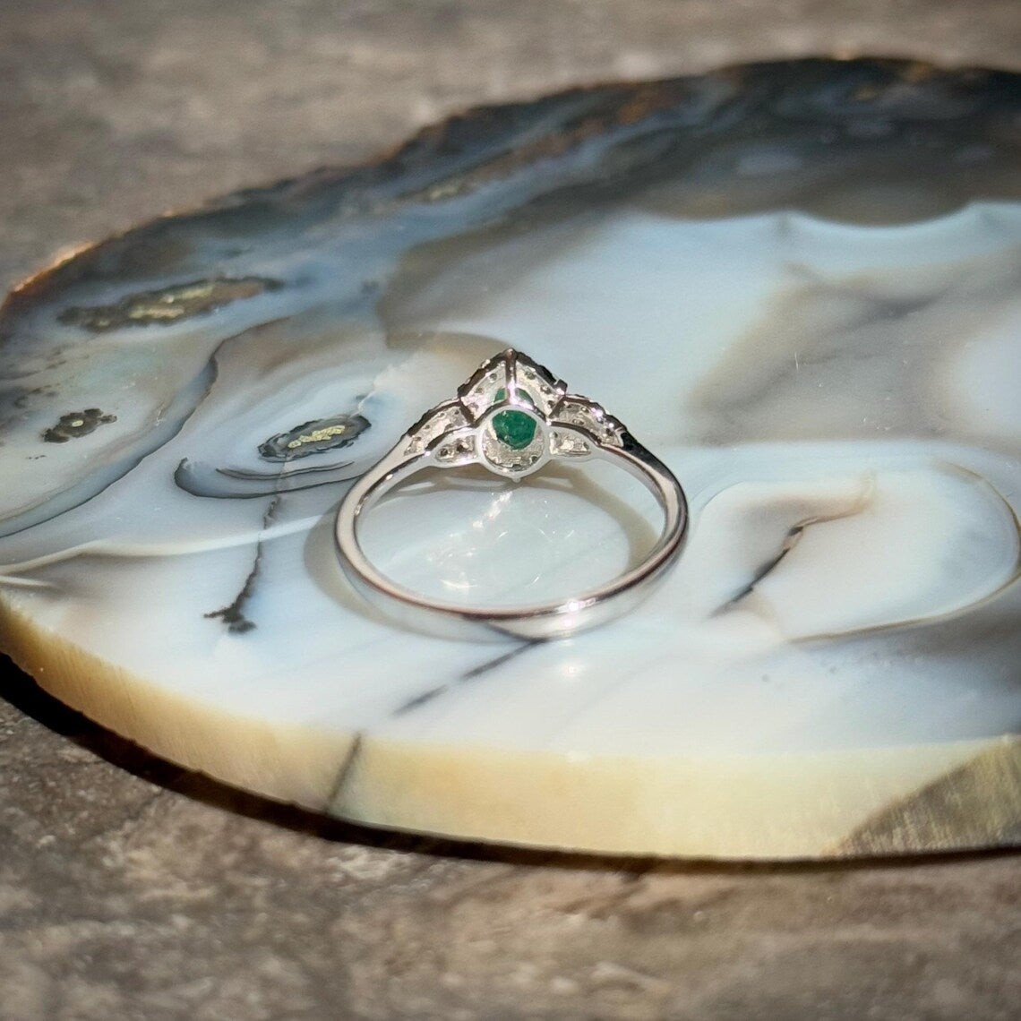 Emerald Diamond Ring in 14k White Gold