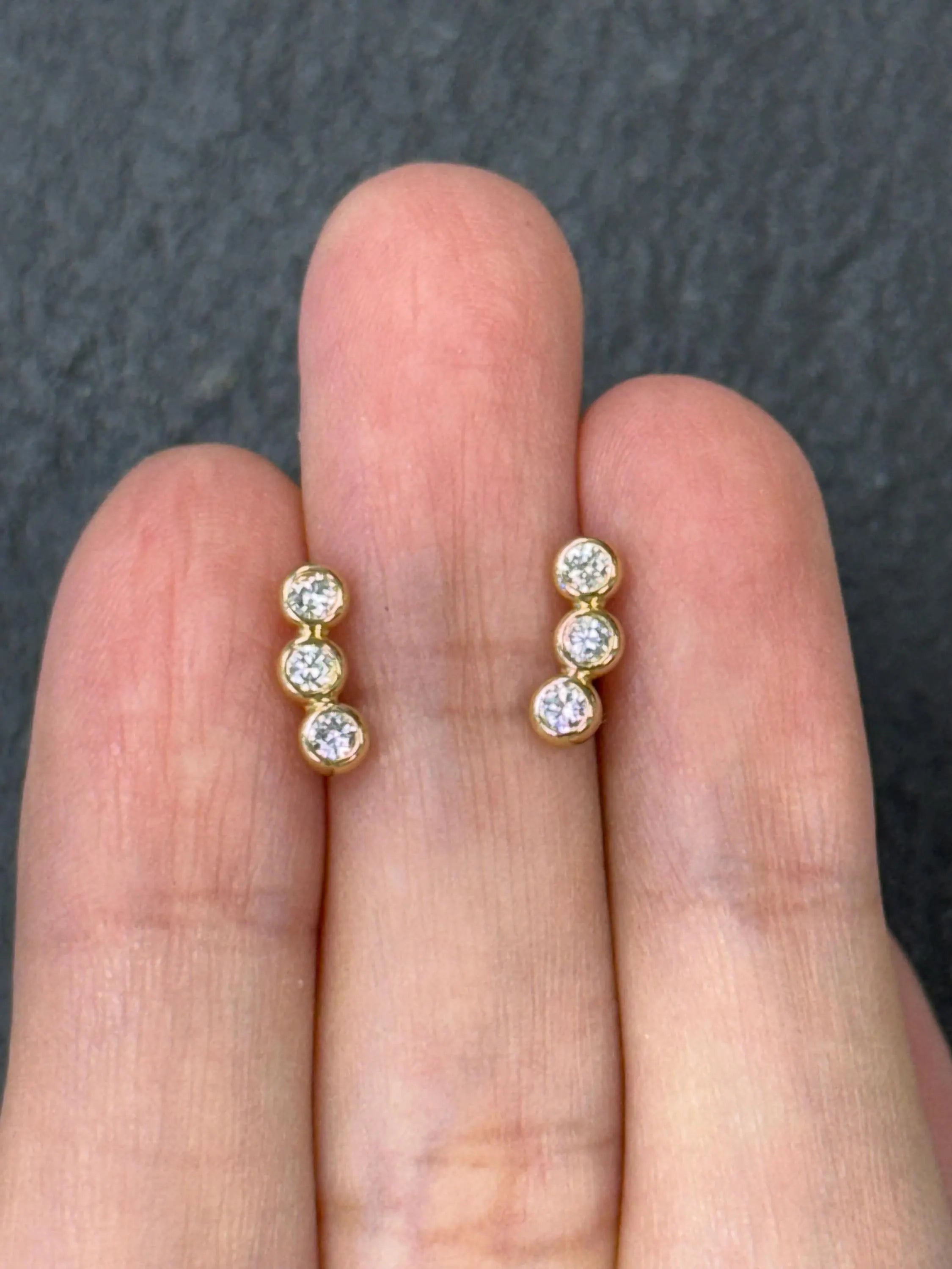 Diamond Stud Crawler Earrings in 14k Yellow Gold