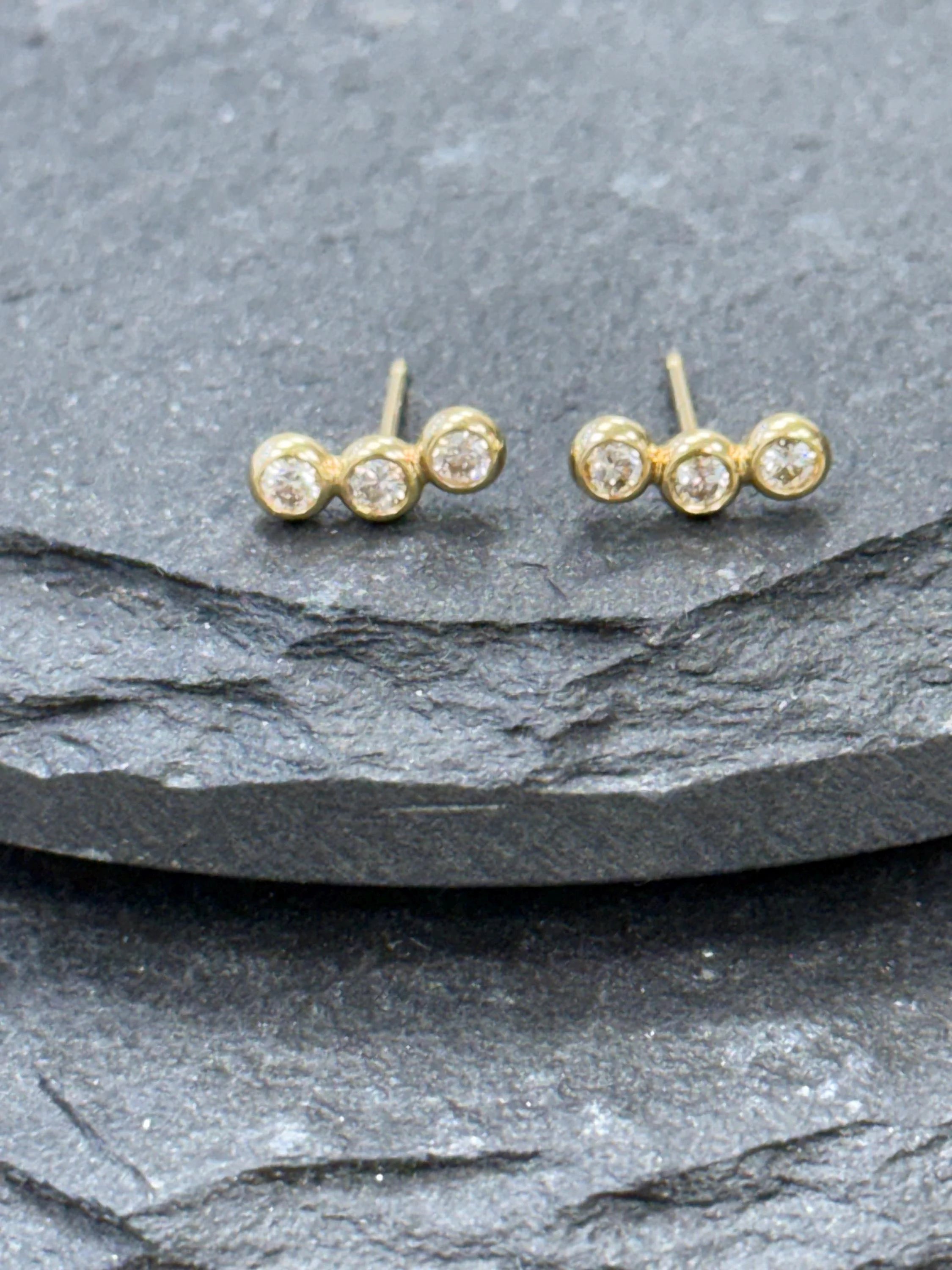 Diamond Stud Crawler Earrings in 14k Yellow Gold