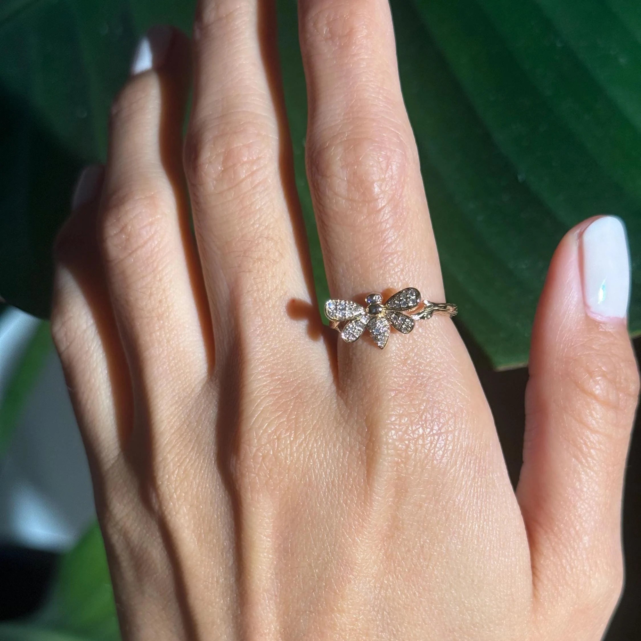 Beetle Bee Diamond Ring in 14k Yellow Gold